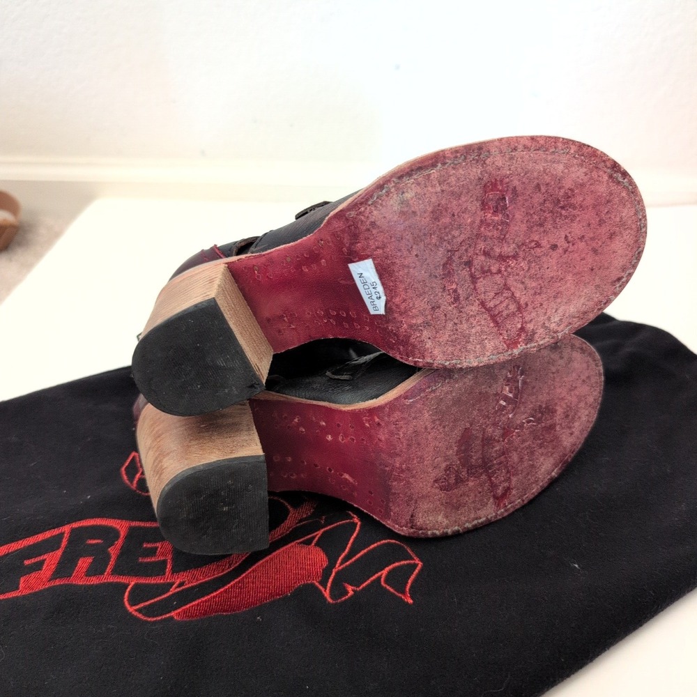 Freebird by Steven Braeden Black Burgundy Leather Buckle Cage Booties Womens 7 - Picture 4 of 10